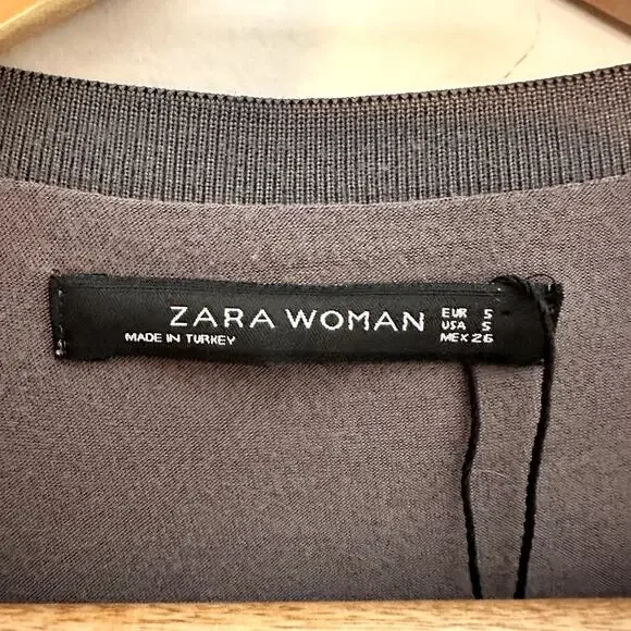 Zara Women Gray Blouse Long Sheer Cuffed Sleeve size S - Picture 6 of 7